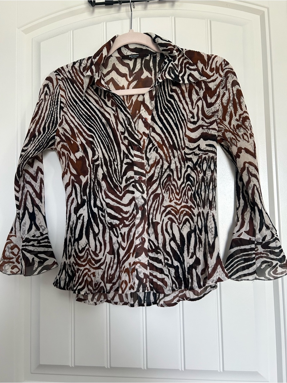 Vintage Zebra-Print Semi-Sheer Button-Down Shirt